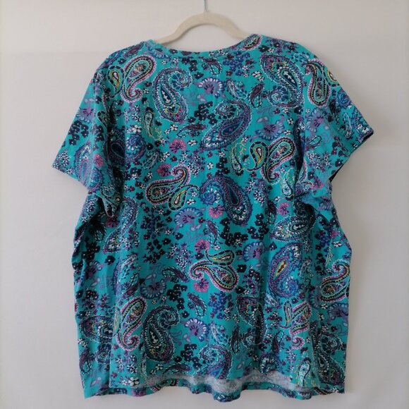 Woman Within Womens Teal Blue Round Neck Paisley Print Tunic T-Shirt Size 2X - Picture 4 of 7